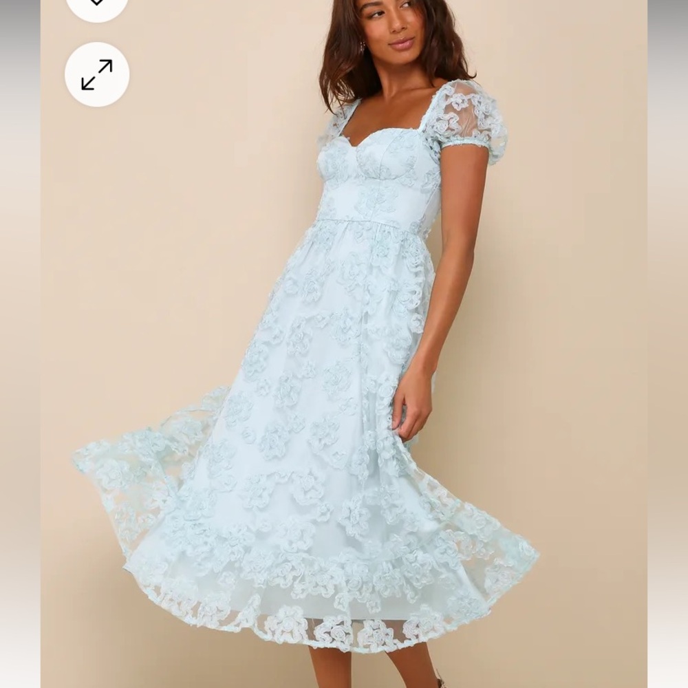 Lulus Notable Elegance Mint Mesh Floral Applique Bustier Midi Dress